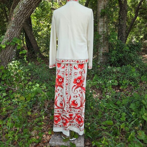VINTAGE 1960s ALFRED SHAHEEN 2 PIECE JACKET MAXI PAINTED HAWAIIAN DRESS Size 12 - Picture 7 of 16